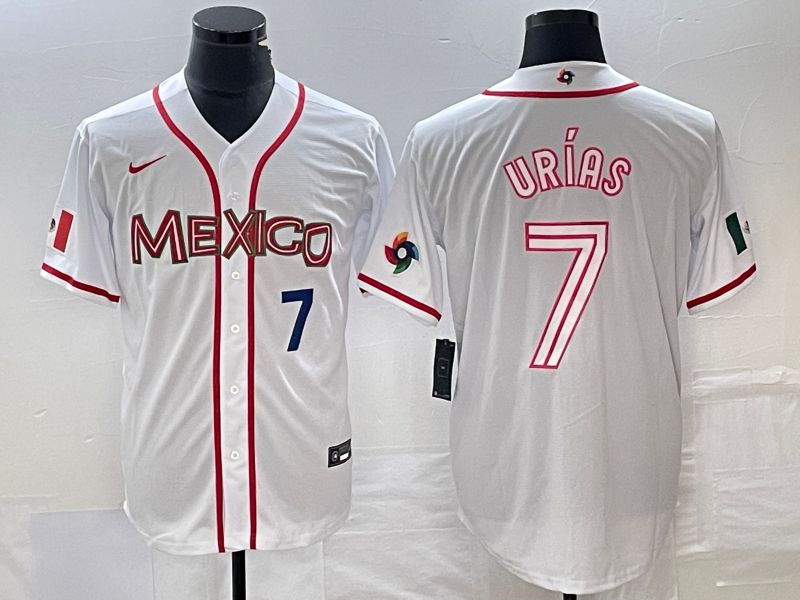 Men 2023 World Cub Mexico 7 Urias White Nike MLB Jersey57